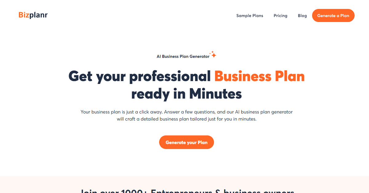 AI business plan generator by Bizplanr  preview image